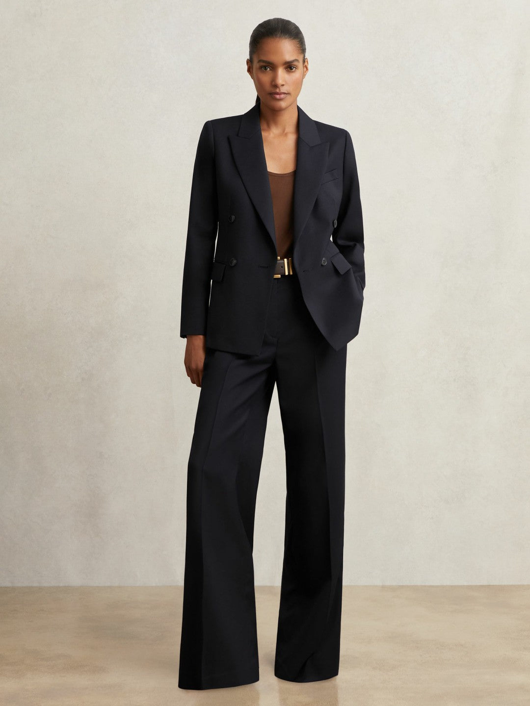 Reiss Petite Wool Blend Double Breasted Suit Blazer in Navy