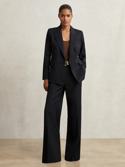 Reiss Petite Wool Blend Double Breasted Suit Blazer in Navy