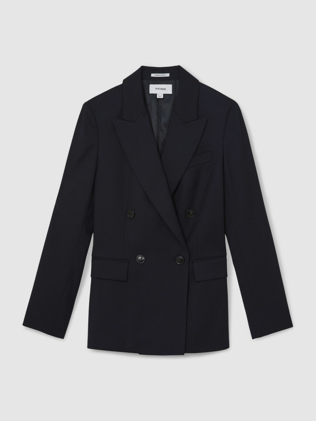 Reiss Petite Wool Blend Double Breasted Suit Blazer in Navy