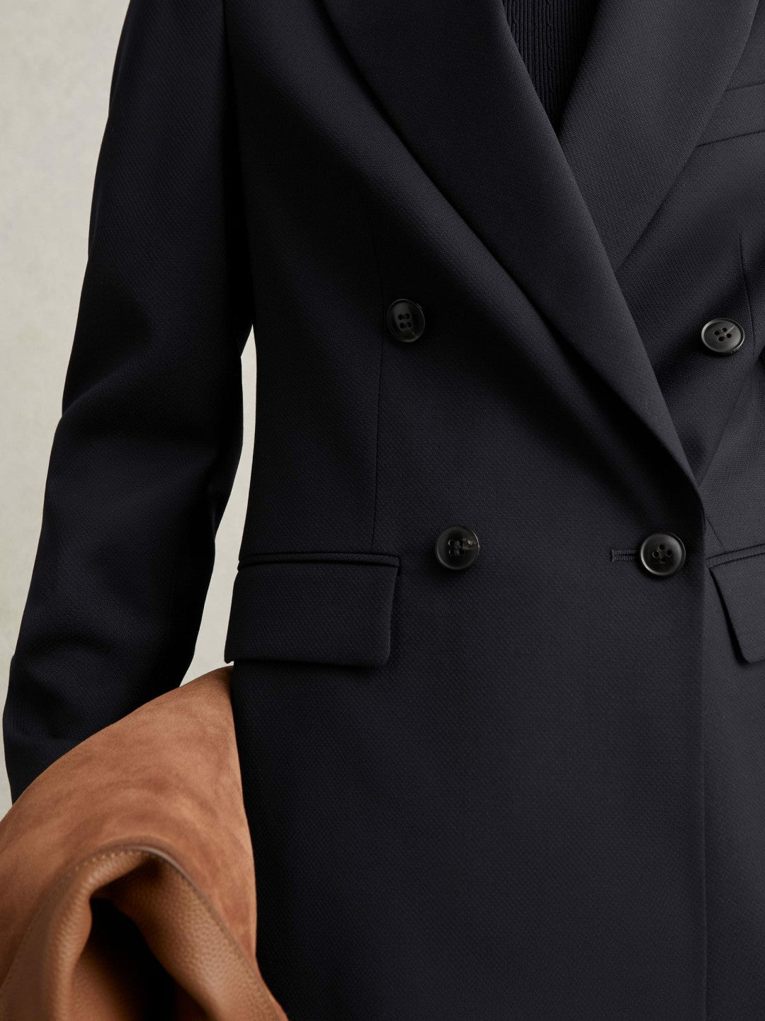 Reiss Petite Wool Blend Double Breasted Suit Blazer in Navy