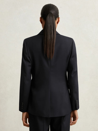 Reiss Petite Wool Blend Double Breasted Suit Blazer in Navy