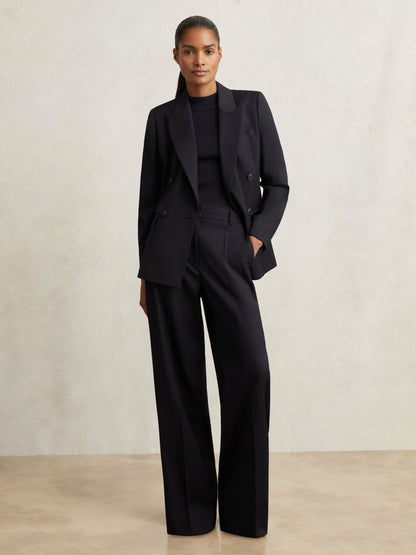 Reiss Petite Wool Blend Double Breasted Suit Blazer in Navy