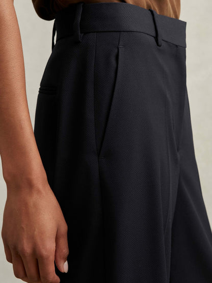Reiss Petite Wool-Blend Wide-Leg Suit Trousers in Navy