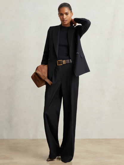 Reiss Petite Wool-Blend Wide-Leg Suit Trousers in Navy