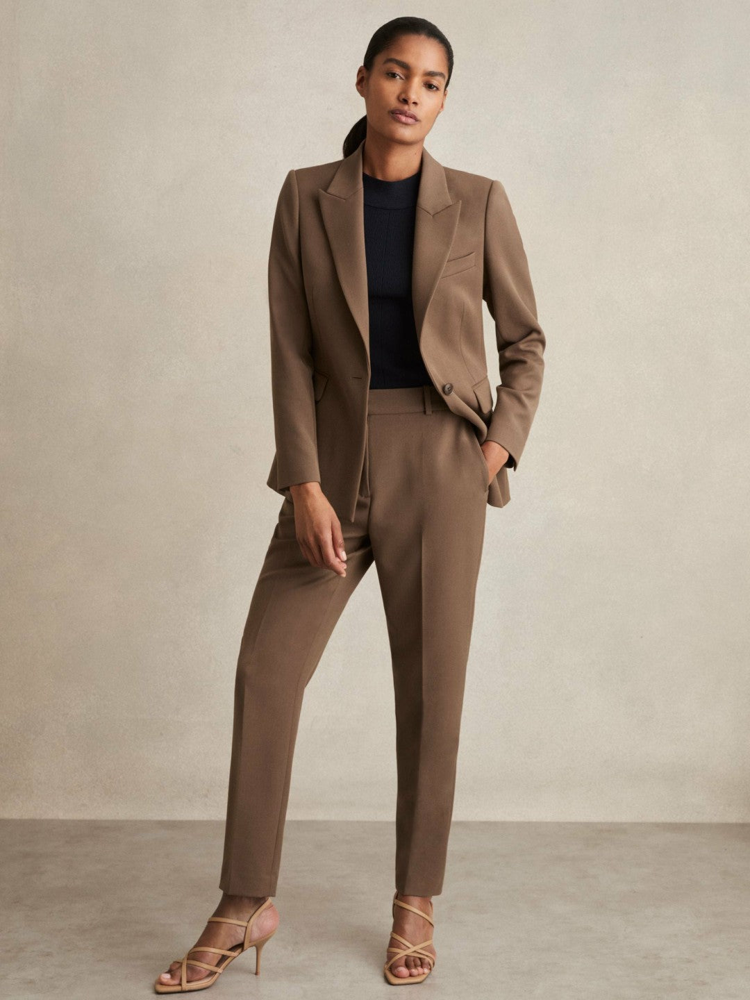 Reiss Petite Slim Fit Suit Trousers in Mink Neutral
