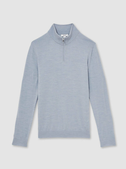 Reiss Merino Wool Half-Zip Jumper in Soft Blue