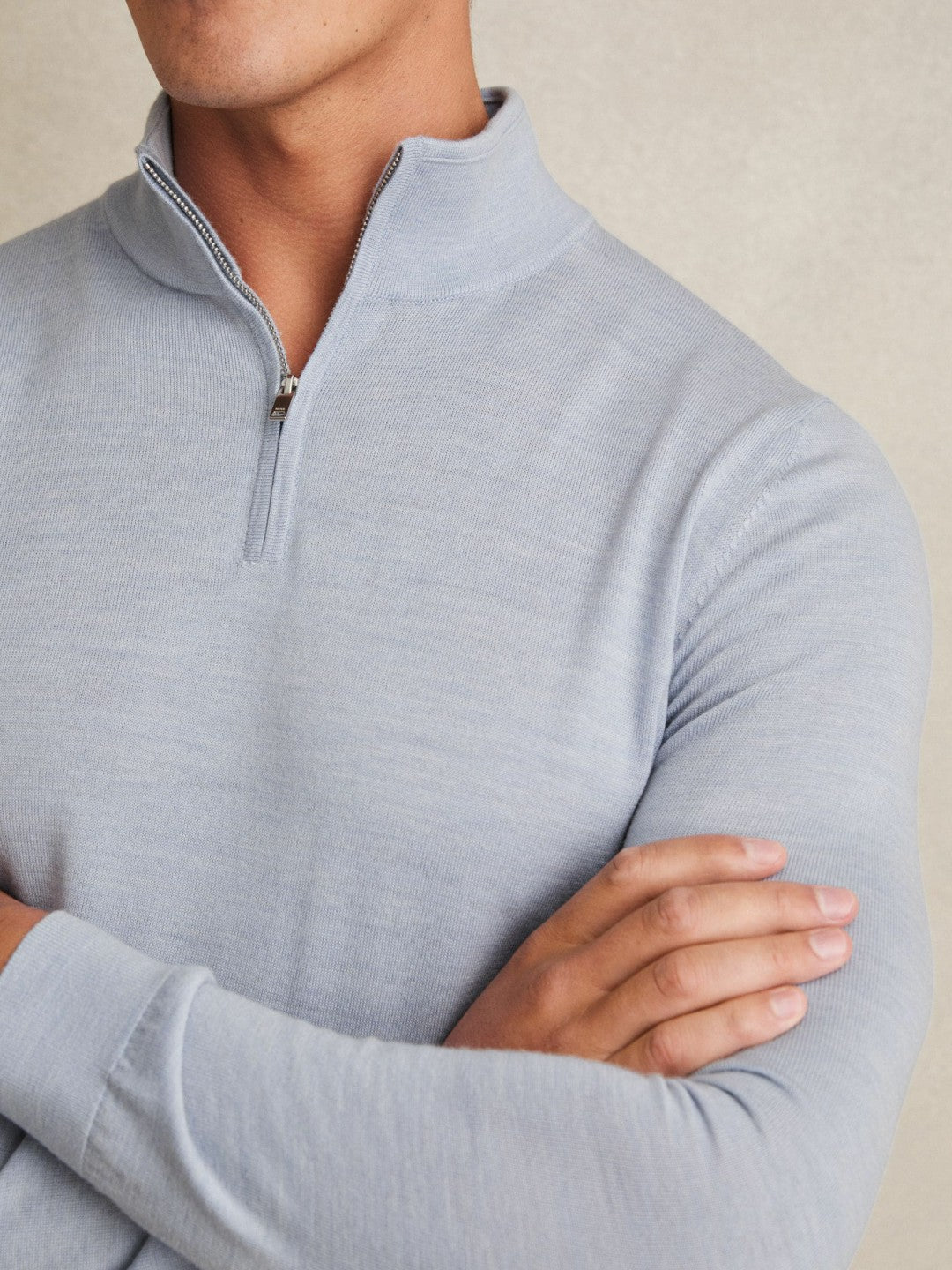 Reiss Merino Wool Half-Zip Jumper in Soft Blue