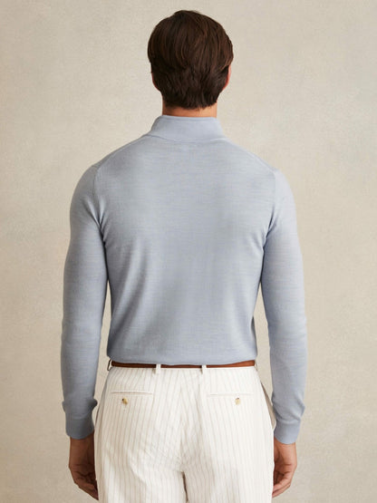 Reiss Merino Wool Half-Zip Jumper in Soft Blue