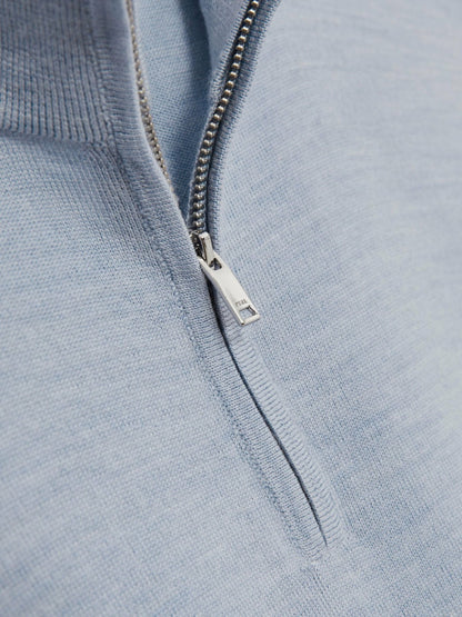 Reiss Merino Wool Half-Zip Jumper in Soft Blue