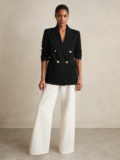 Reiss Petite Oversized Double-Breasted Blazer Linen-Blend in Black