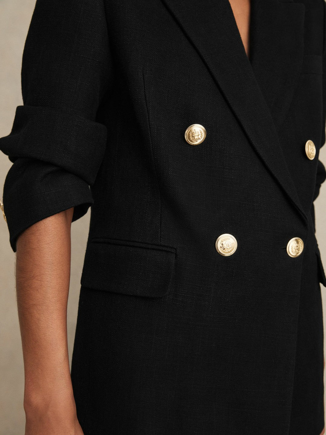 Reiss Petite Oversized Double-Breasted Blazer Linen-Blend in Black