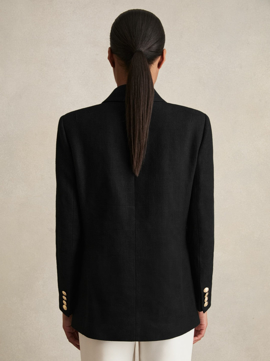 Reiss Petite Oversized Double-Breasted Blazer Linen-Blend in Black