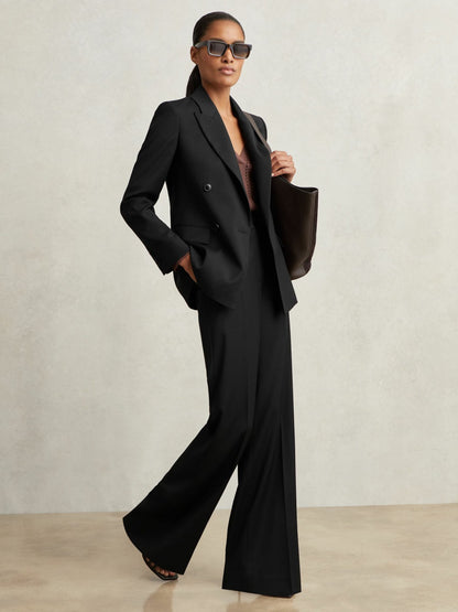 Reiss Petite Wool-Blend Wide-Leg Suit Trousers in Black