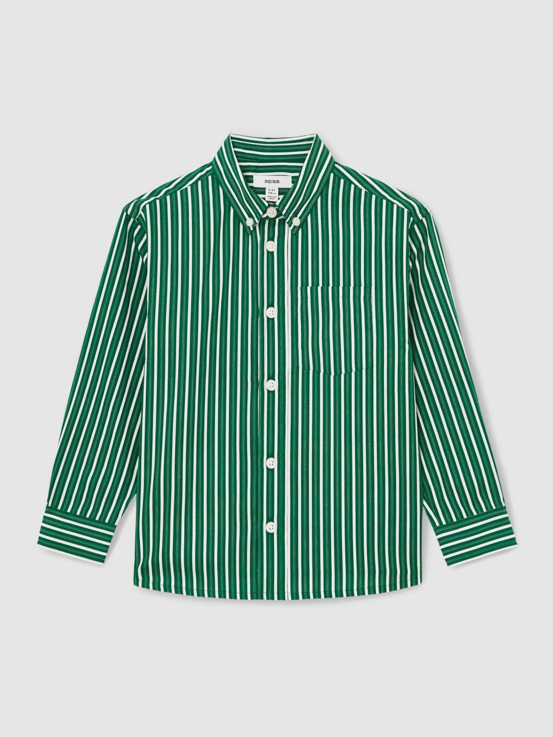 Reiss 9-13 yrs Cotton-Poplin Striped Oversize Shirt in Green/White