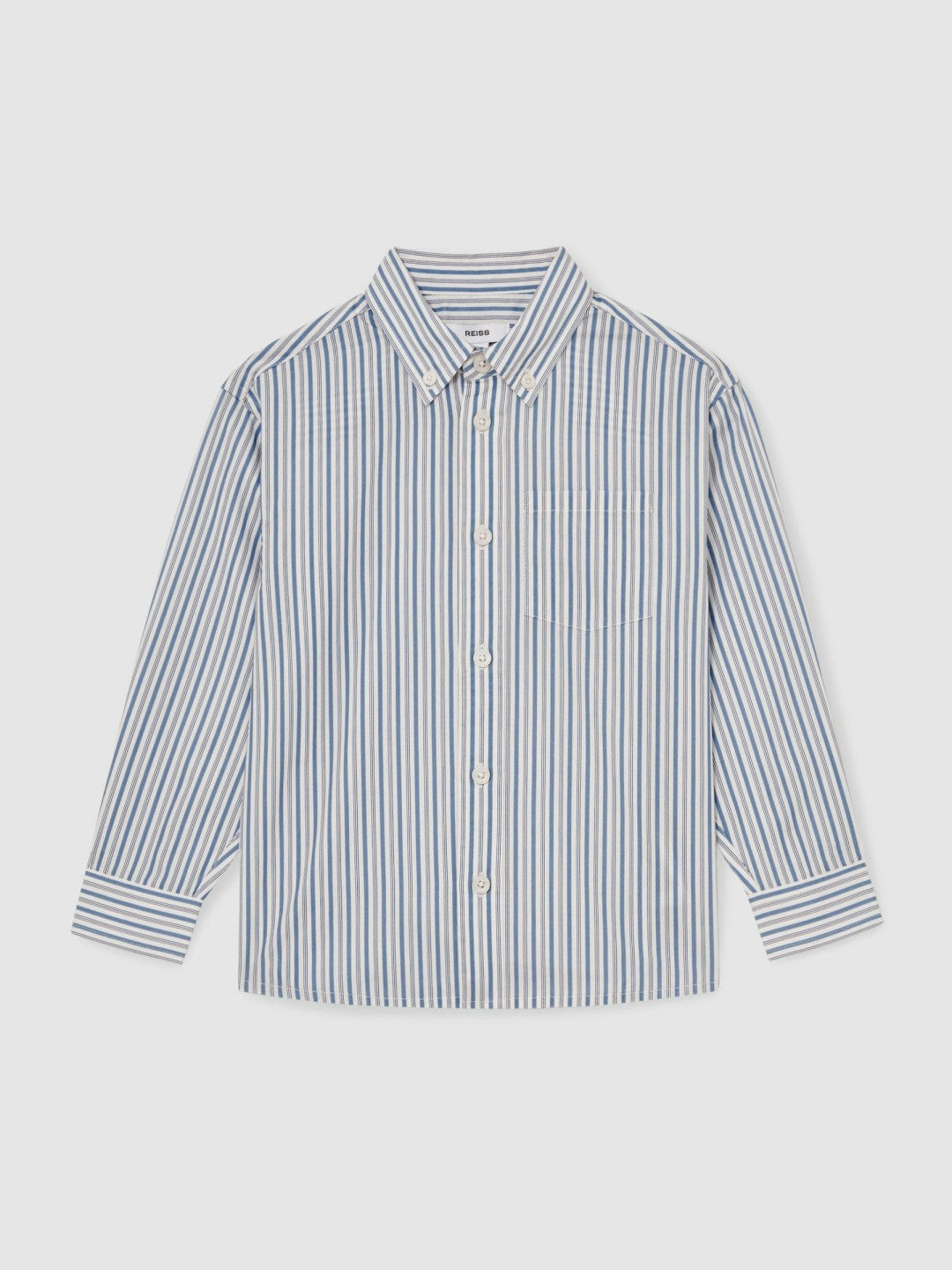 Reiss 9-13 yrs Cotton-Poplin Striped Oversize Shirt in Blue/White