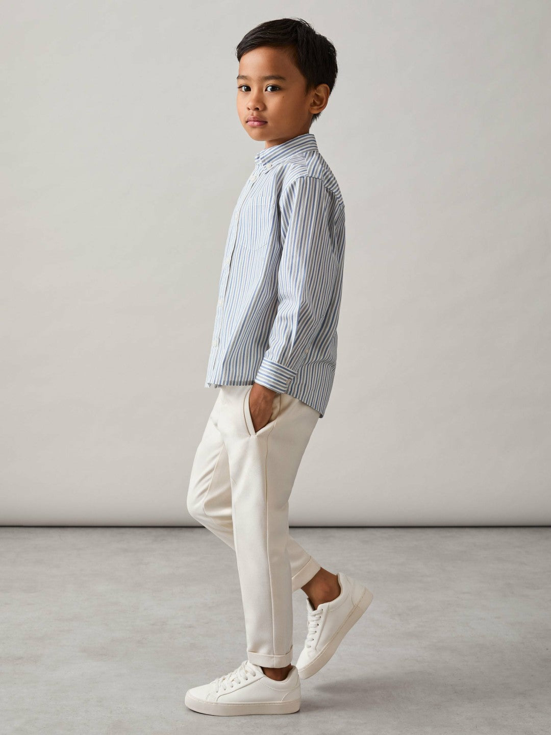 Reiss 9-13 yrs Cotton-Poplin Striped Oversize Shirt in Blue/White