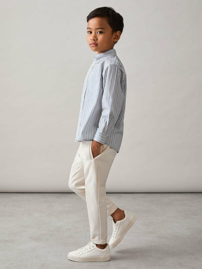 Reiss 9-13 yrs Cotton-Poplin Striped Oversize Shirt in Blue/White