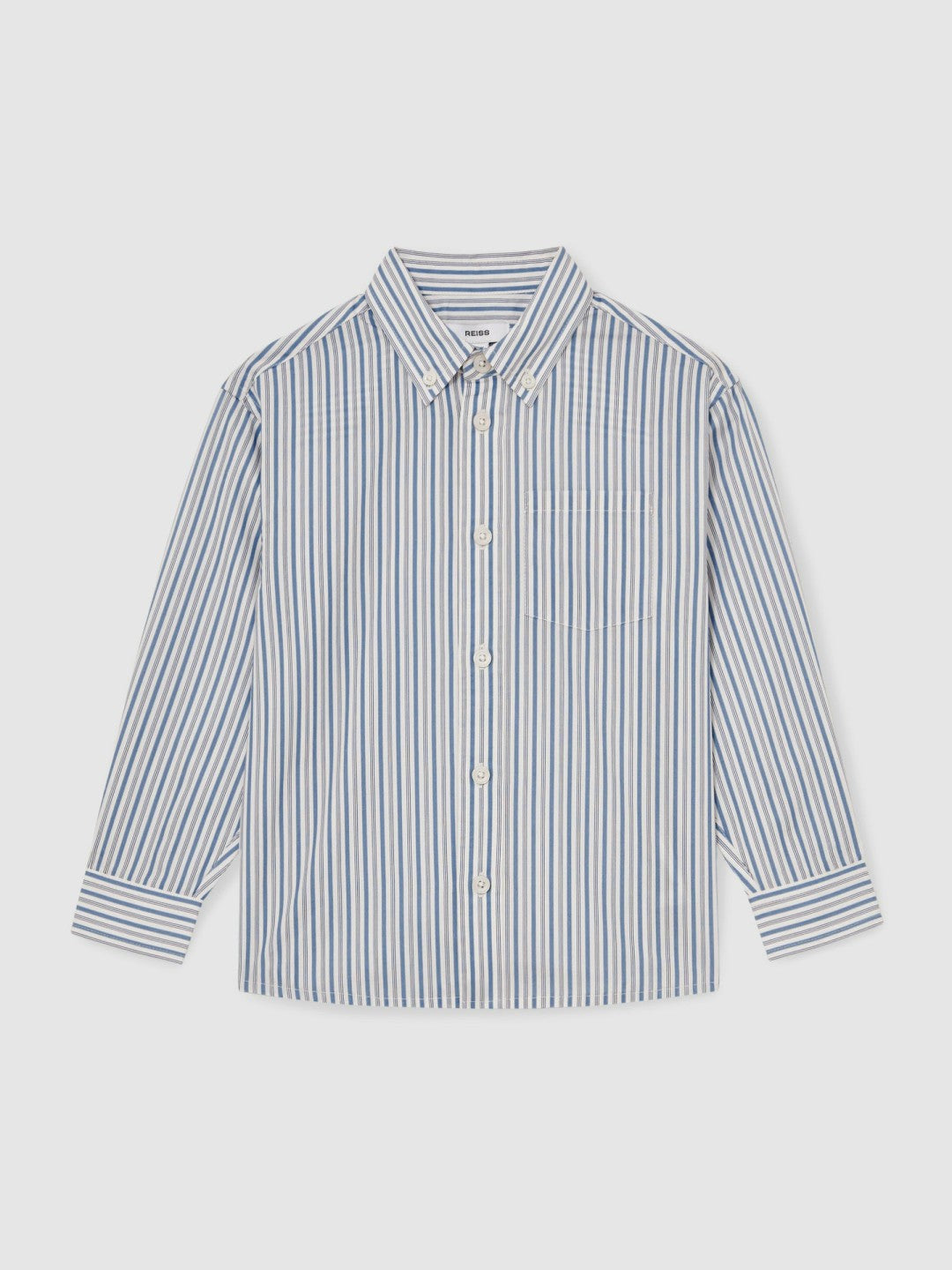 Reiss 3-9 yrs Cotton-Poplin Striped Oversize Shirt in Blue/White