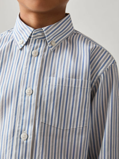 Reiss 3-9 yrs Cotton-Poplin Striped Oversize Shirt in Blue/White