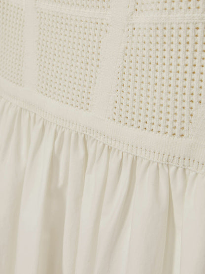 Reiss Perforated-Knit Cotton-Skirt Midi Dress in Ivory