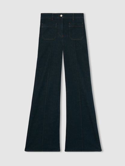 Reiss Petite Patch-Pocket Flared Jeans in Dark Blue