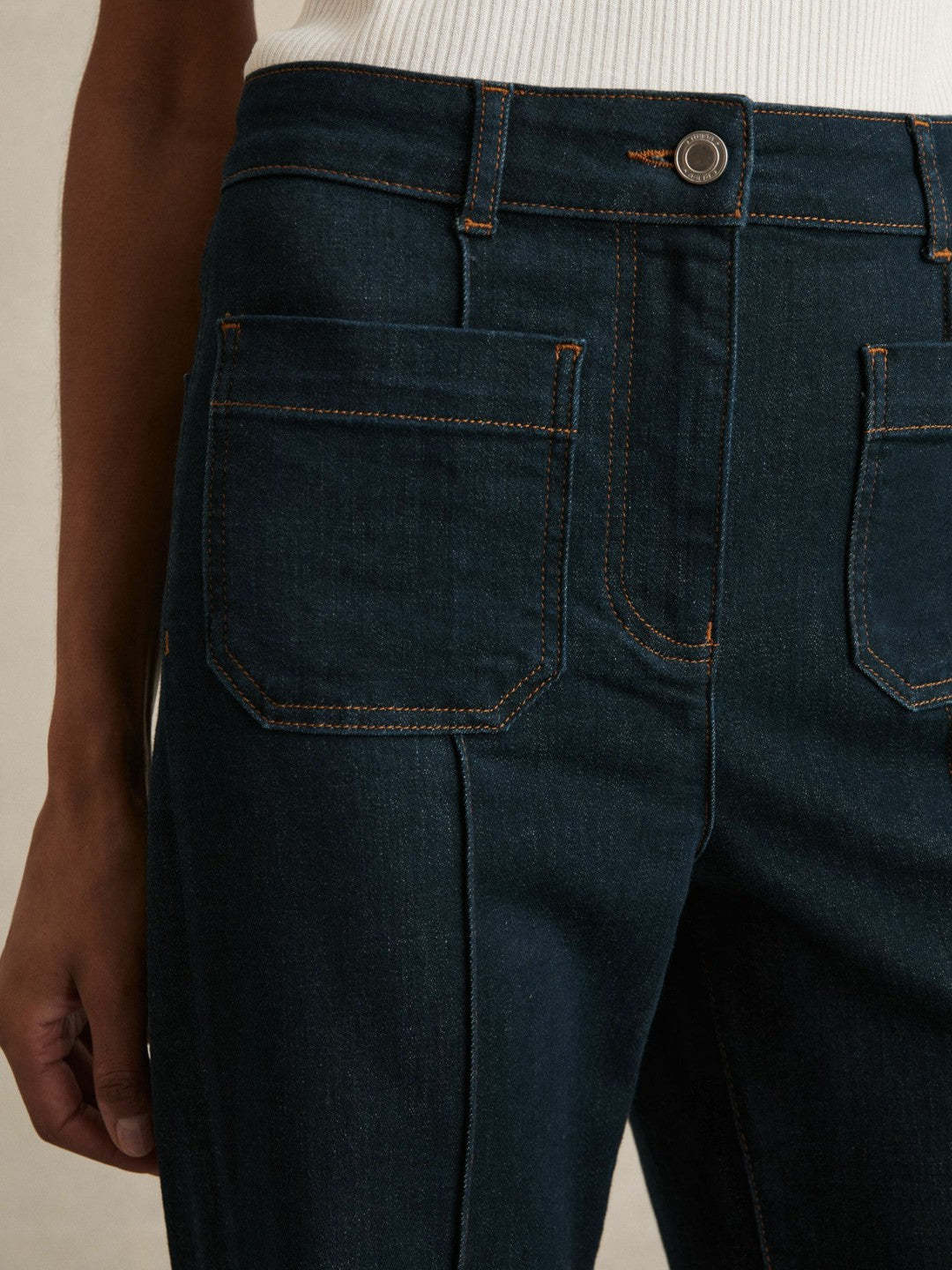 Reiss Petite Patch-Pocket Flared Jeans in Dark Blue