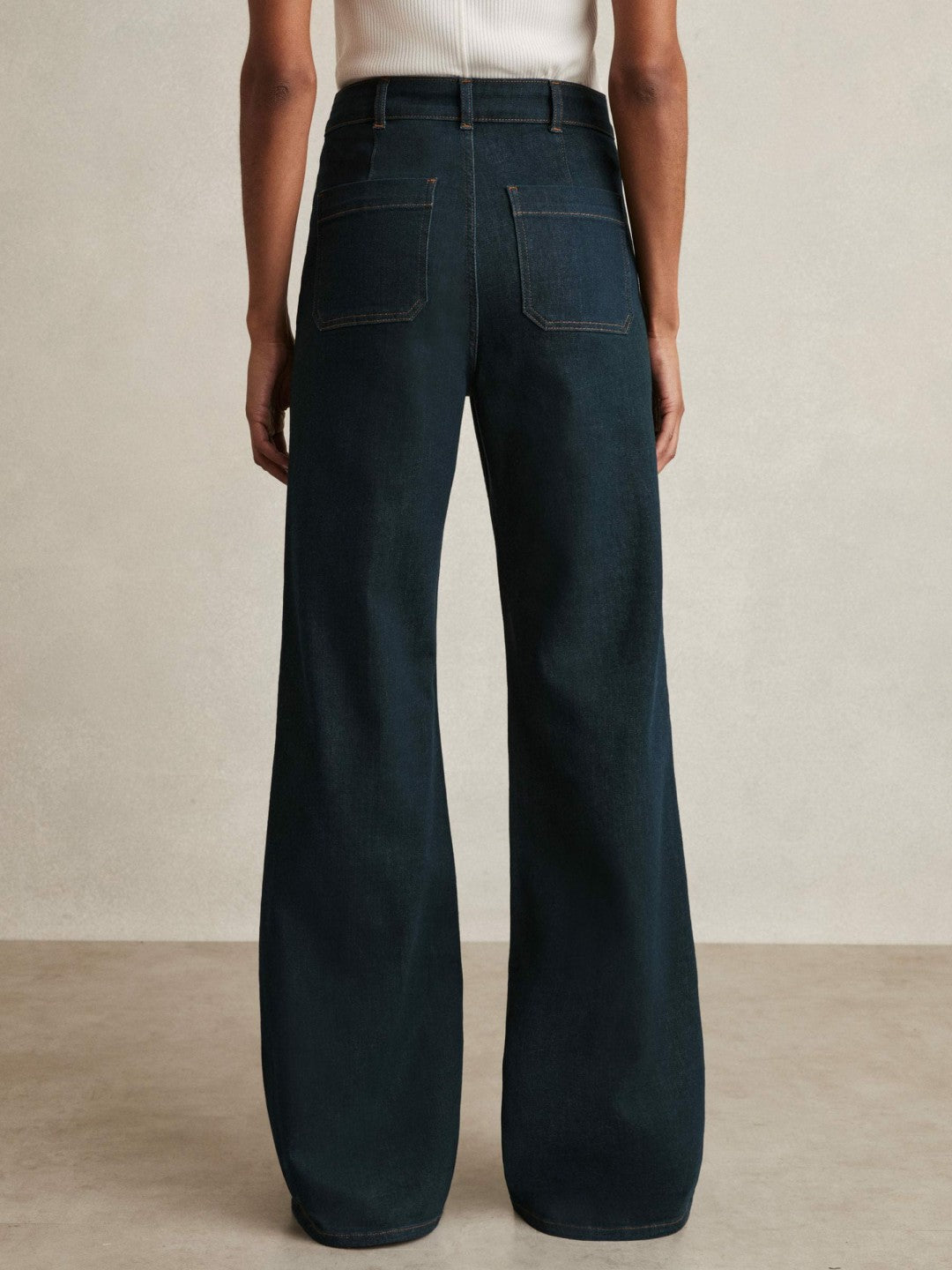 Reiss Petite Patch-Pocket Flared Jeans in Dark Blue