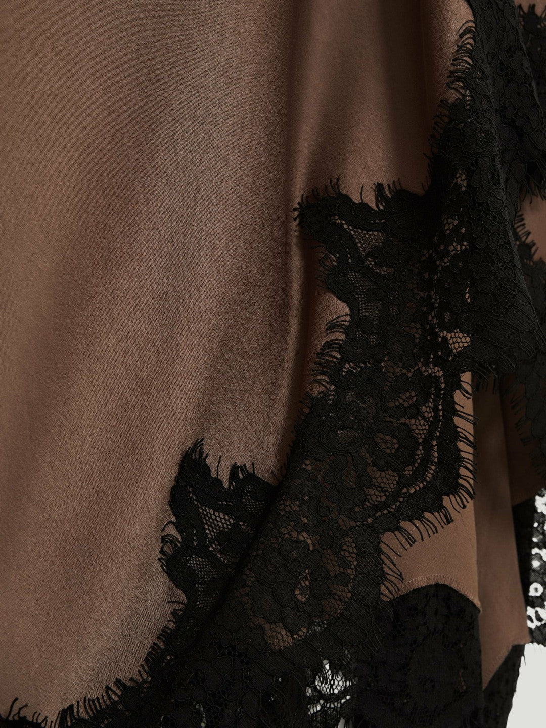 Reiss Satin Drape Lace-Trim Dress in Mocha Brown