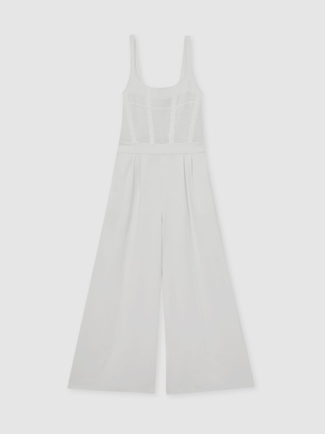 Reiss Perforated-Knit Wide-Leg Jumpsuit in Ivory