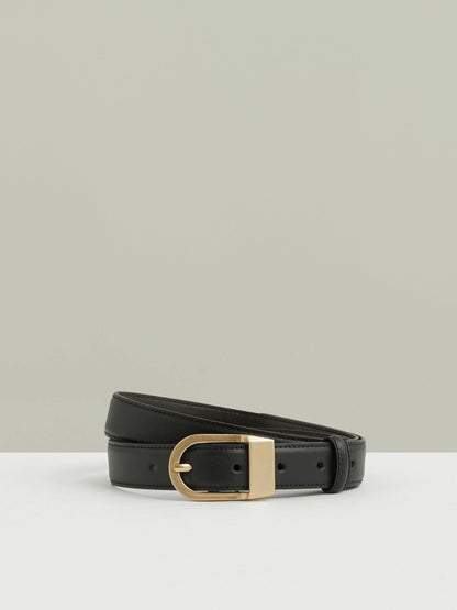 Reiss Leather Curved-Buckle Belt in Black