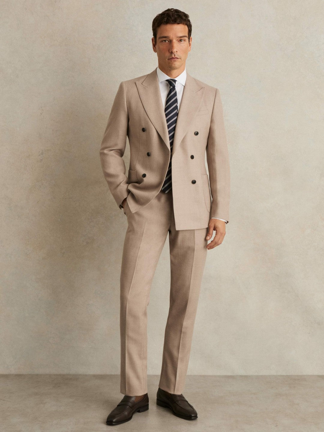 Reiss Wool-Blend Slim-Fit Suit Trousers in Oatmeal Brown