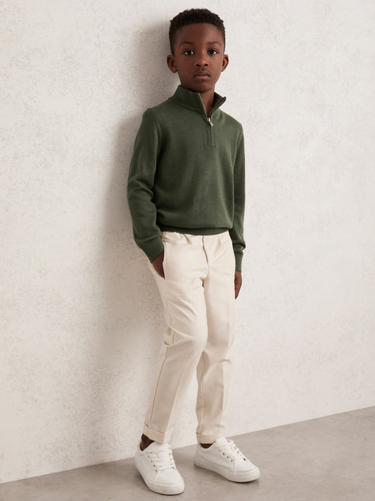 Reiss 3-9 yrs Merino Wool Half-Zip Funnel Neck Jumper in Kale Green