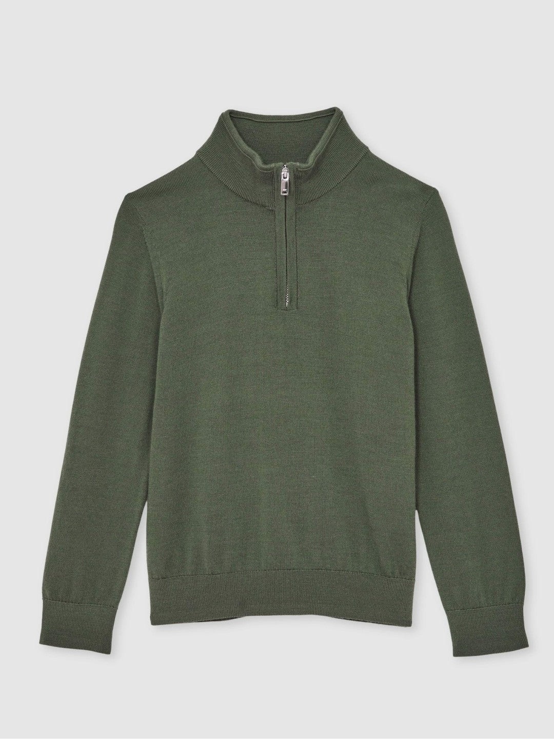 Reiss 3-9 yrs Merino Wool Half-Zip Funnel Neck Jumper in Kale Green