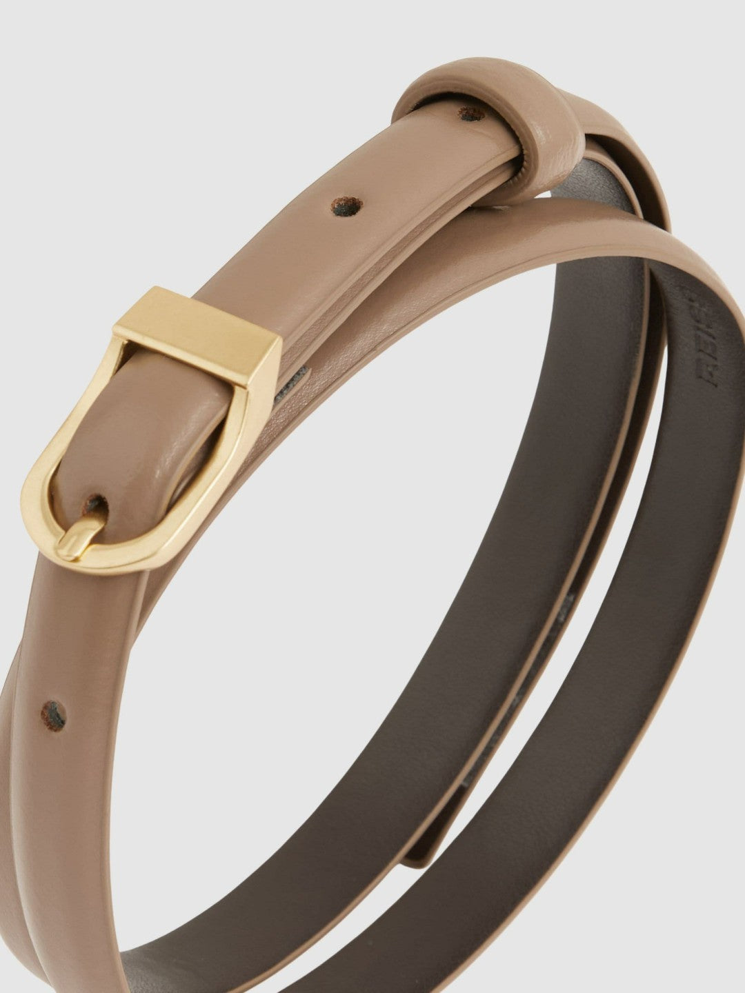 Reiss Leather Curved-Buckle Skinny Belt in Taupe