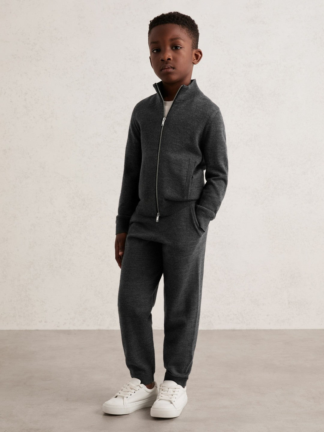 Reiss 3-9 yrs Merino Wool-Blend Zip-Through Cardigan in Derby Grey Melange