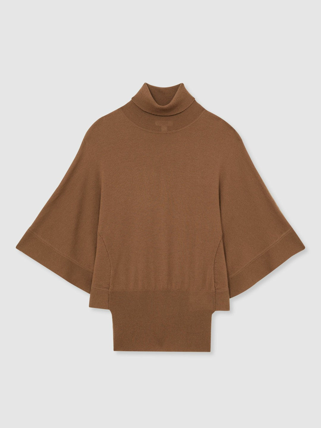 Reiss Merino Wool Batwing Roll-Neck Jumper in Tan