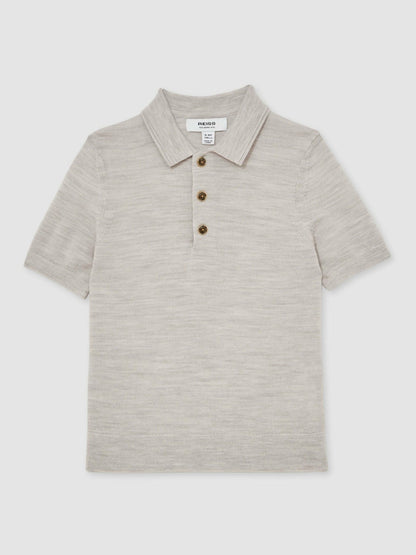 Reiss 3-9 yrs Merino Wool Short Sleeve Polo Shirt in Wicker Melange