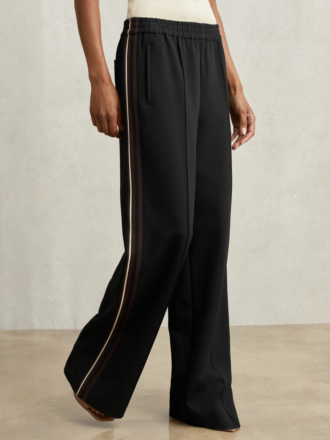 Reiss Side-Stripe Wide-Leg Trousers in Black