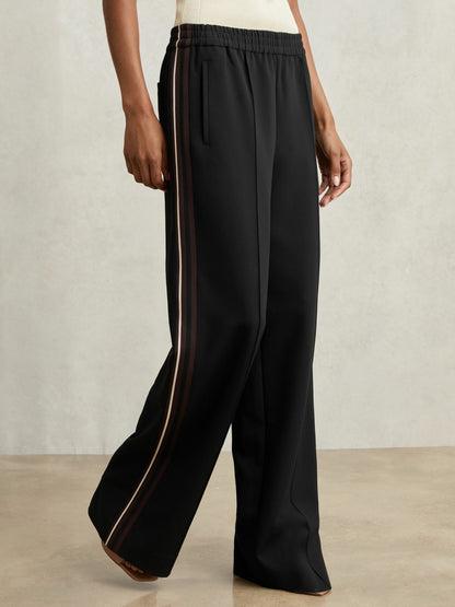Reiss Side-Stripe Wide-Leg Trousers in Black