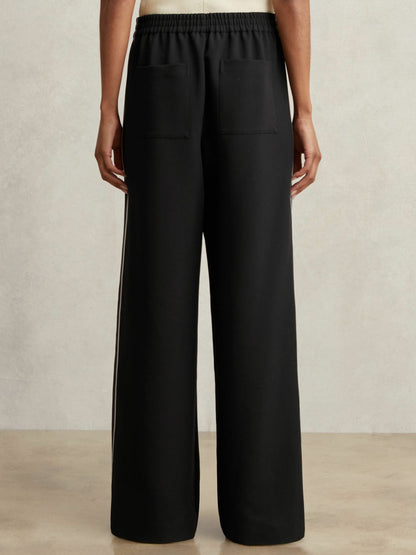 Reiss Side-Stripe Wide-Leg Trousers in Black