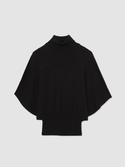 Reiss Merino Wool Batwing Roll-Neck Jumper in Black