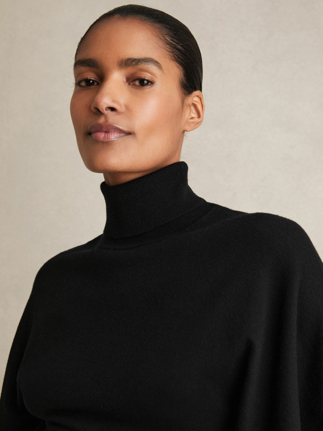 Reiss Merino Wool Batwing Roll-Neck Jumper in Black