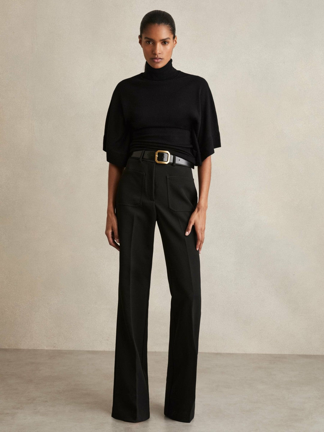 Reiss Merino Wool Batwing Roll-Neck Jumper in Black
