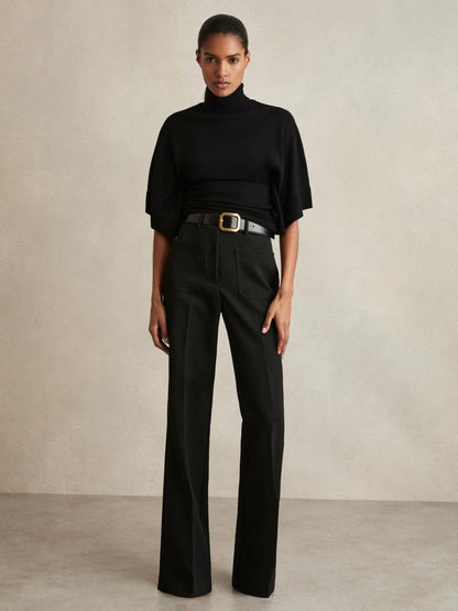 Reiss Merino Wool Batwing Roll-Neck Jumper in Black