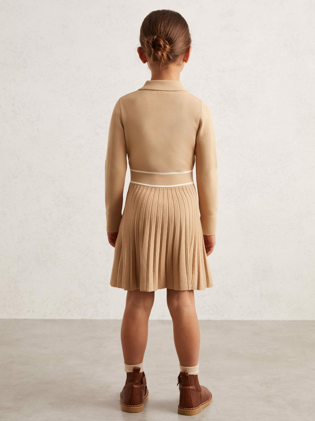 Reiss 3-9 yrs Button-Detail Stripe Knitted Dress in Camel
