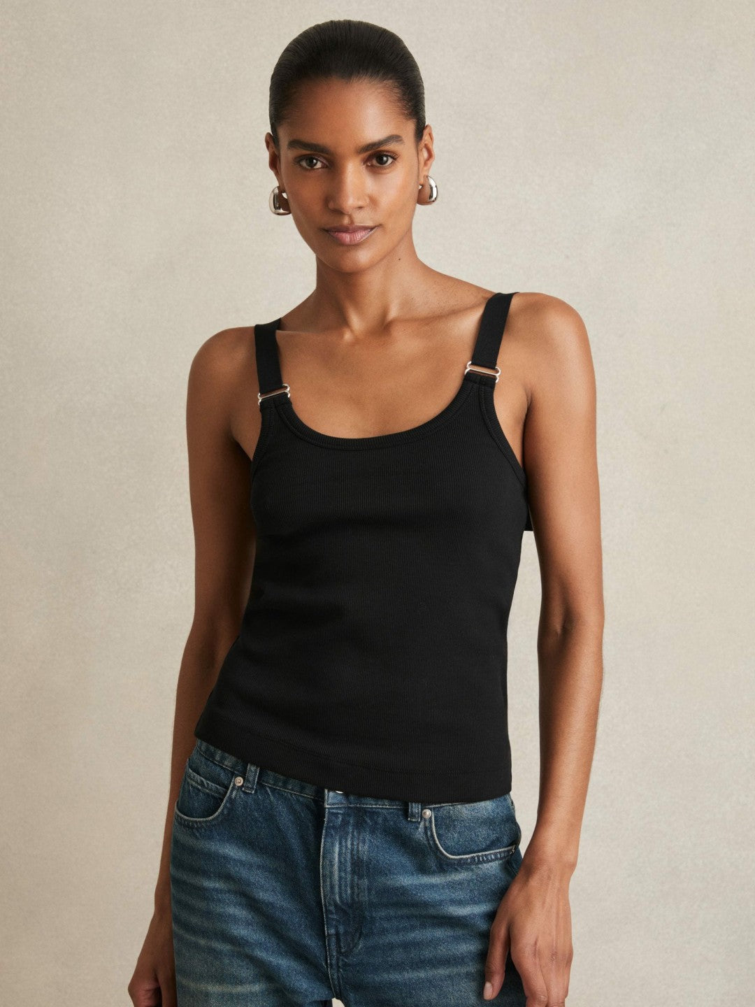 Reiss Stretch-Cotton D-Ring Strap Vest in Black