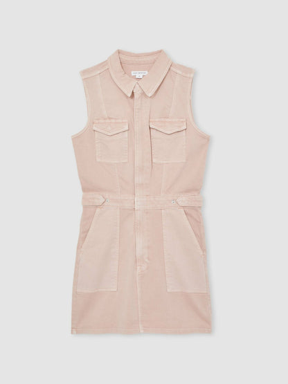 Reiss Good American Denim Zipped Mini Dress in Petal Pink