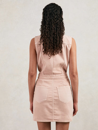 Reiss Good American Denim Zipped Mini Dress in Petal Pink