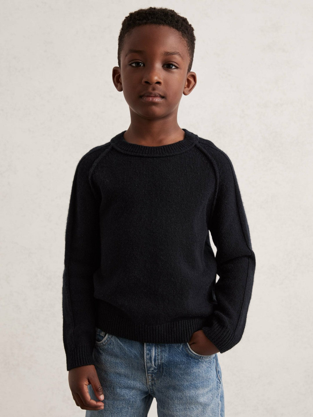 Reiss 3-9 yrs Wool-Cashmere Reverse-Seam Jumper in Navy