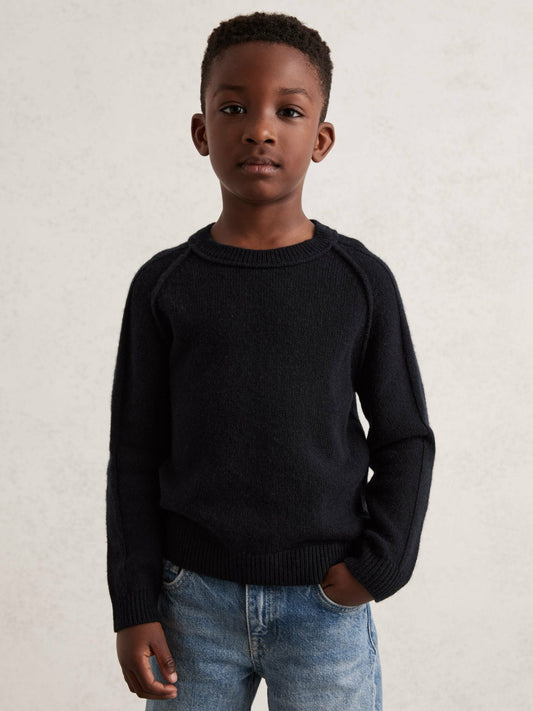 Reiss 3-9 yrs Wool-Cashmere Reverse-Seam Jumper in Navy